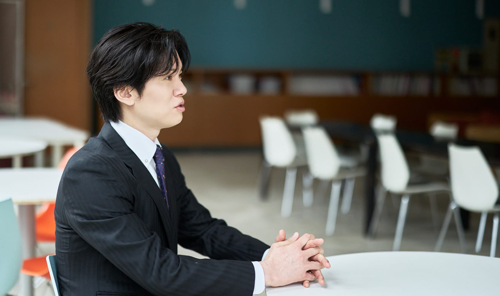 インタビューに答える代表 遠藤勇太